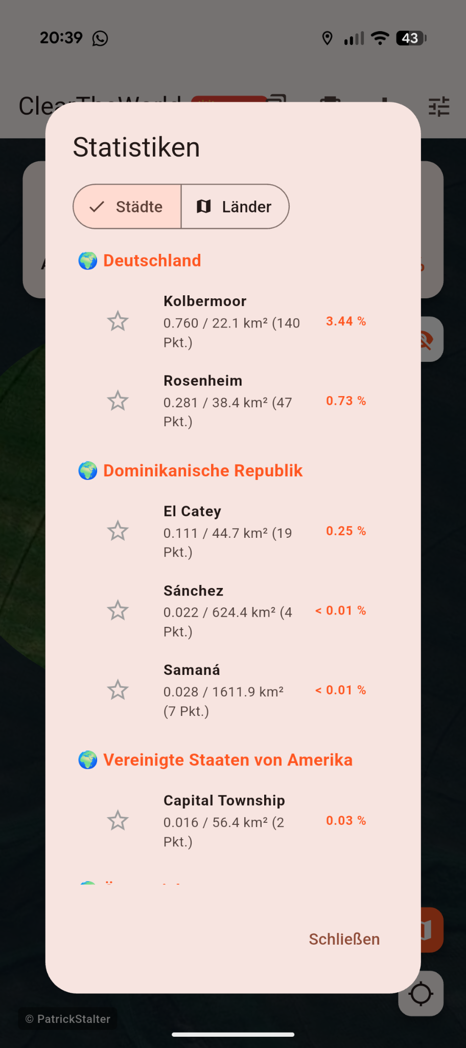 ClearTheWorld Statistikansicht